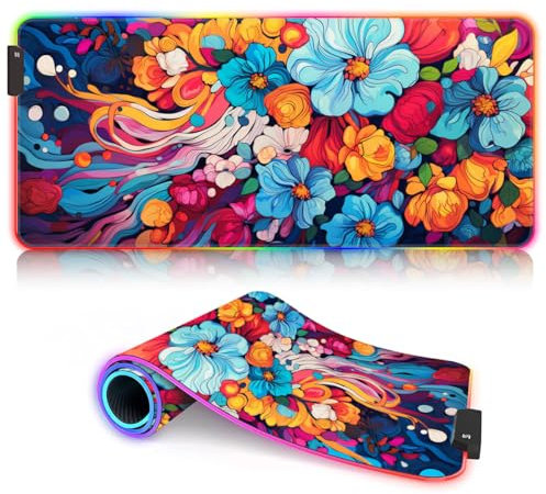 HEYCE Tapis de Souris de Jeu Vibrant Cherry Blooms ROG XXL Tapis de Souris LED Tapis de Souris de Jeu étendu Extra Large (90x40x0,3) cm Grand Tapis de Souris pour Ordinateur Portable, Bureau