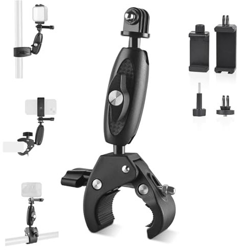 ShipeeKin Camera Clamp Mount Bike Motorcycle Handlebar Mount Ball Head Magic Arm Compatible with Gopro Hero,DJI Osmo action 5 pro, Geekpro, SJCAM, Insta 360 etc.