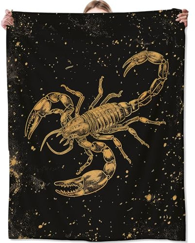 Zeleda Skorpiondecke, Geschenke für Sternbild-Liebhaber, leichte Flanell-Überwurfdecke, schwarzer Hintergrund mit goldenem Tierkunst, Überwurf, Heimdekoration, für Couch, Wohnzimmer, Büro, 152,4 x 127