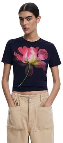 Desigual Plata Flower Design Tshirt 25SWTK24 Blue