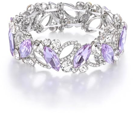 EVER FAITH Armband Hochzeit Braut Marquiseschliff Strass Kristall Elastisch Armreif für Damen Lila Silber-Ton