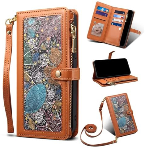 Czhwsm Compatible con Funda Xiaomi Redmi Note 9 Pro Flip Bolsa de teléfono Soporte Funda Ranuras para Tarjetas Protectora+2X Cristal Templado-Marrón