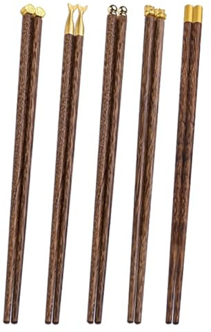 5 Pairs of NUZAMAS Chopsticks Reusable Wooden Chopsticks with Gift Box Chinese Style Chopsticks Traditional Chinese Wooden Chopsticks for Hot Pot Frying Cooking Noodle 25cm