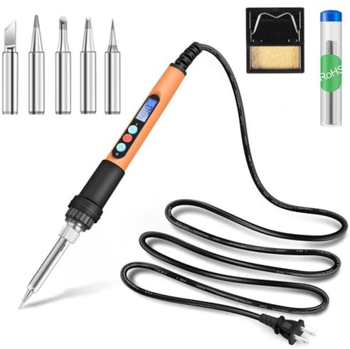 Lötkolben Set, 120W LED Digital Soldering Iron lötset, 110V Schweißen Werkzeuge, Intelligente Temperaturregelung [180℃-500℃ ], Extra 5pcs Spitzen, Automatischer Schlaf & Temp Kalibrierung
