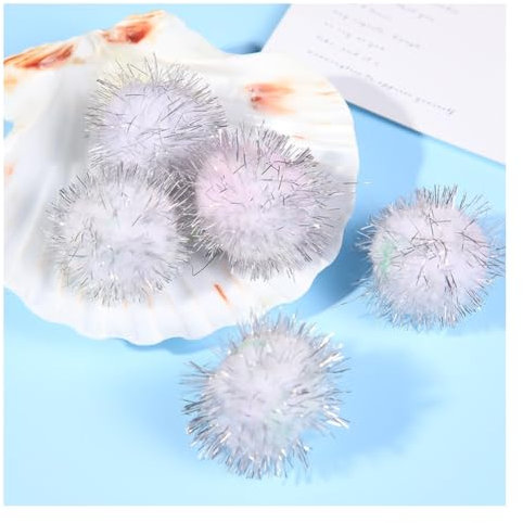 Wisafory Glitzer Pom Pom 4cm Plüsch Bälle Glitzernde Katzen Bälle DIY Pailletten Bälle Bommel Katzenspielzeug Lametta Bälle für Lustige DIY Basteln Kreative Handwerk Dekorationen Weiß 100 Stück