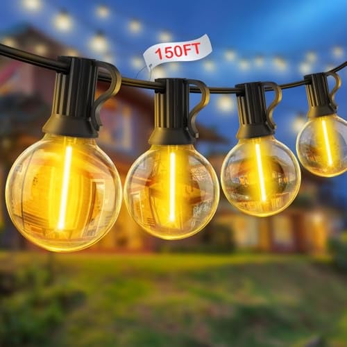 LED Lichterkette Außen 45M 150FT Outdoor Beleuchtung Strom mit 62+2 G40 Glühbirnen Aussen Lichterkette Wetterfest für Garten Balkon Terrasse Pavillon Hochzeiten Party Lights