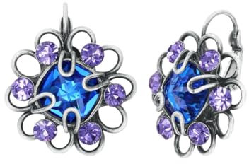 Konplott: Ohrringe Gem Rocks, große aufwendige Kristallblüten-Ohrringe mit Klappbügel, für Damen/Frauen (blau-lila)
