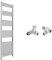 Chrome Bathroom Straight Heated Towel Rail Radiator 600 x 1800 & Dual Fuel Manual Corner Valves