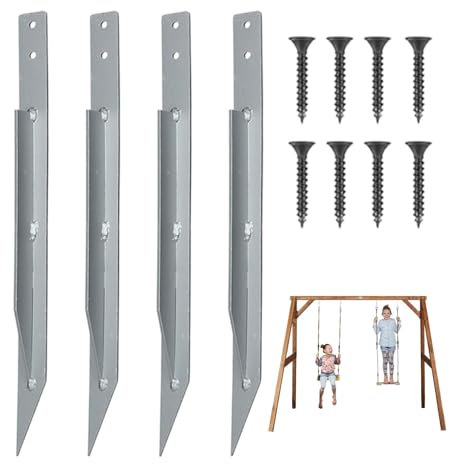 Swing Set Anchors, Metal Heavy-Duty Ground Anchors with Screws, High Wind Multi-Purpose Hardware Accessories, Tie Down Trampoline Stake for Wooden Swings, 17.32 x 1.18 inches