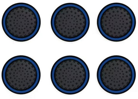 Lot de 6 capuchons antidérapants en silicone pour manette de Xbox One, Xbox Series X, PS4, PS5 – Pour plus de précision et de confort (noir avec rayures bleues)