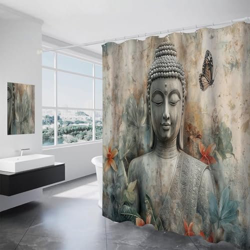 MULERN Badezimmervorhang, Thailand Statue Duschvorhänge, Vorhang für Dusche, Wasserdicht Shower Curtains, Vintage Badvorhang für Badezimmer, Badvorhänge, 150 x 180 cm