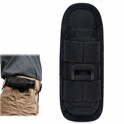 Porta Torcia Cinturone, Supporto per Torcia Tattica, Girevole a 360° per Escursionismo, con Sgancio Rapido per Caccia, Pesca in Campeggio, 15 x 5,5 cm, Nero