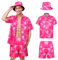 Joyesplay Lot de 3 chemises hawaïennes pour homme - Tenue hawaïenne pour homme - Avec chemise flamant rose - Short - Chapeau de pêche - Chemise hawaïenne pour l'été - Chemise de plage - Fête au bord