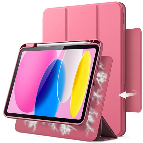 JETech Magnetische Abnehmbare Hülle für iPad (A16) 11./10. Gen, Rosa | Für 2025/2022 Modell, Drehbare Abdeckung, Hoch-/Querformatständer, Erhöhte Sicht, Auto Schlafen/Wachen