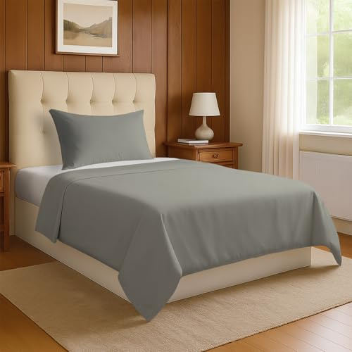 Pizuna Bettwäsche 155x220 + 40x80 Silber 800 Fadenzahl | 100% Langstaple Baumwolle Bettbezug und Kissenbezug, Mako Satin 2-Teilig Bettwäscheset 155x220 + 40x80 Silber Mako Satin