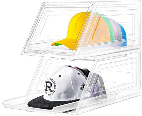 Euct Stackable Clear Hat Organizer for Baseball Caps with Sliding Drawer