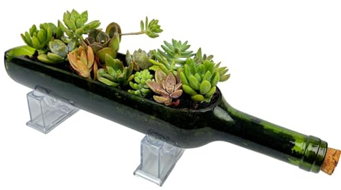 DONZIKLE Wine Bottle Planter Vase with Stand, Wine Bottle Succulent Planter Pots for Plants/Cactus/Flower,Glass Candle Holder Vase, Glass Fruit Salad Tray, Without Plant