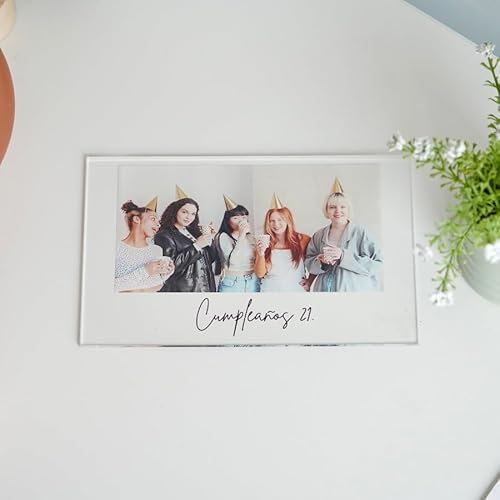 Cristal Plaque Placa Feliz Cumpleaños personalizada – Metacrilato Premium y Base de metacrilato o Marco Led – Regalo Original para Amigos y Familiares