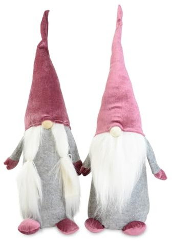 Riffelmacher Wichtel Figur stehend aus Stoff | 60 cm | Grau/Rosa | 2-Fach Sortiert mit Bart oder Zöpfen | Skandi Weihnachtsdeko | 70582