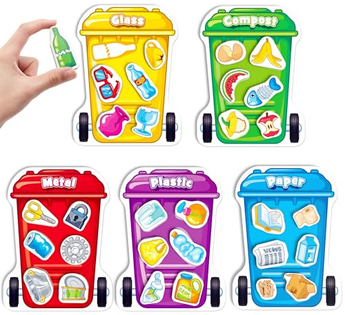 Coogam Magnetisches Spielzeug für die Mülltrennung, 5-teiliges Set Mülltonnen für Kinder, Montessori Recycling Lernen Puzzle-Sortierset im Alter von 3-4-5