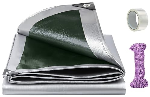 Fairblo 2m x 2m Tarpaulin Waterproof Heavy Duty 180 g/m² Grey Tarpaulin | PE Tarp Sheet Cover with Rope Eyelets Repair Tape Waterproof Tarp for Outdoor Garden Furniture Chicken Coop Cover Groundsheet