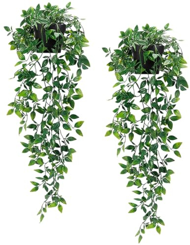 UKCOCO 2pièces Plante Artificielle Suspendue avec Pot Décoration Murale Et Plafond Plante Tombante pour Intérieur Guirlande Végétale Fausse pour Maison Et Événement