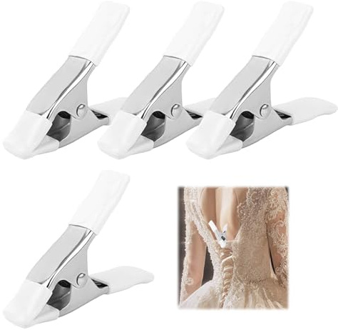 4 Pcs Dress Clips Wedding Dress Clamps for Fitting 4 Clothing Clamps Pin for Wedding Bridal Cinch Chip Fitting Clothes Waist Cincher Spring Clamps for Photography Backdrop and Home Installation