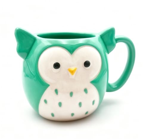 Squishmallows Winston 3D Mug 350ml – Official Green Ceramic Coffee Mug with Cute Owl Design, Durable & Easy to Hold