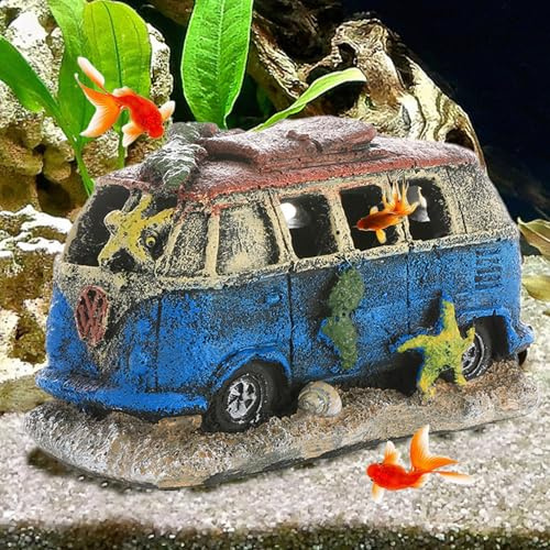 SoeUyd Aquarium Dekoration, Aquarium Versteck, Harz Ornamente Simulation Wrack Auto Bus Landschaftsbau, Deko Aquarium für Wassertiere zum Paaren, Spielen und Ausruhen