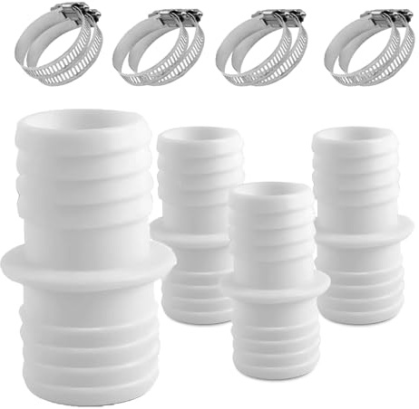 YBAOLONG 4 Stück Poolschlauch 38mm Verbinder, Schlauchverbinder 38 auf 38mm, Pool Schlauchadapter mit 8 Stück Edelstahl Schlauchschellen, Doppelschlauchtülle(Weiß), Für Garten und Schwimmbadschläuche