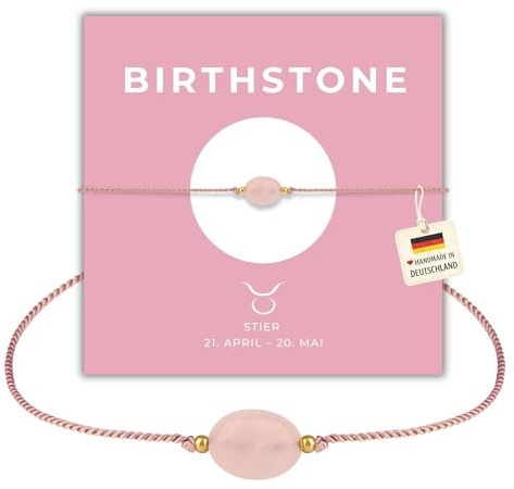 happymaker Geburtsstein Armband für jedes Sternzeichen, echte Edelsteine als Geburtssteine, handgefertigt in Deutschland, Geschenkverpackung und Karte mit Edelsteinbedeutung