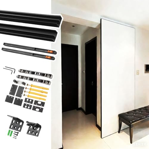 Kit Puerta Corredera Herrajes y Riel Ocultos para Puerta de Granero Corredera, Sistema de Puerta Flotante con Soft Close, Riel Totalmente Oculto Minimalista(27.6in(70cm))