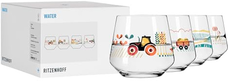 RITZENHOFF 8185002 Wasserglas-Set (4er) 420 ml – Farm – Dieses 4er-Set feiert das Landleben in all seinen Facetten – Made in Germany