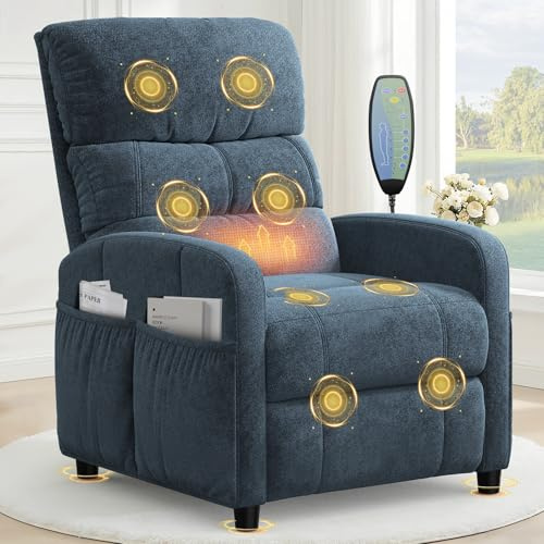 YONISEE Poltrona Relax Reclinabile,Manual para Adultos con Funzioni di Massaggio e Riscaldamento,4 Tasche Laterali, Poggiapiedi Esteso, Poltrona Sedia Sdraio Imbottita da Soggiorno Camera da Letto