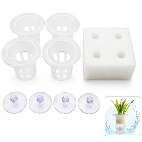 VBK Aquarium Plant Holder 4 Pack Suction Cup Sponge Floating Turtle | Great for hydroponic plants like pothos and philodendron, easy to install on aquarium glass