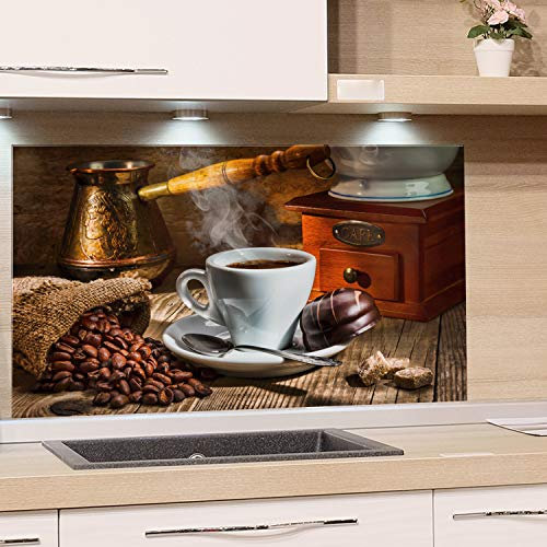 GRAZDesign Küchenrückwand Spritzschutz Küche Glas | Kaffee Tasse braun | für Herd und Spüle, Rückwand Küche, Glasplatte mit Motiv Küchenbilder ESG-Glas, 100x60cm
