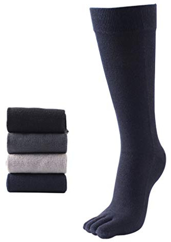Antcher Herren-Kniestrümpfe aus Baumwolle, 5-Finger-Socken, Sport, Laufen, lange Röhren, Wadensocken, 4 Paar