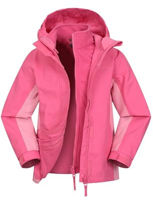 Mountain Warehouse Lightning 3 in 1 Kids Waterproof Jacket - Taped Seams Triclimate Jacket, Detachable Hood, Inner Fleece Kids Coat - For Walking, Hiking Light Pink Kids Size 7-8 Years