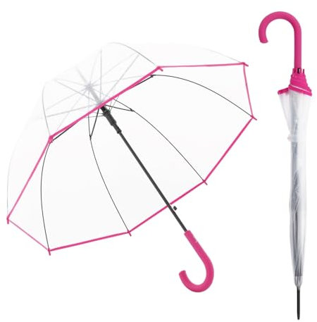 derby Langschirm Hit Lang AC Transparent Pink I Durchsichtiger Regenschirm mit Duomatic-Funktion I Damen Regenschirm mit Drucktaste I Öffnen auf Knopfdruck I Glockenform I Stabil & windresistent