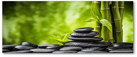 Tulup Impression sur verre 125x50 cm Image Tableau Photo décorative panoramique pour la cuisine et le salon - Fleurs et plantes - Pierres Zen - Vert