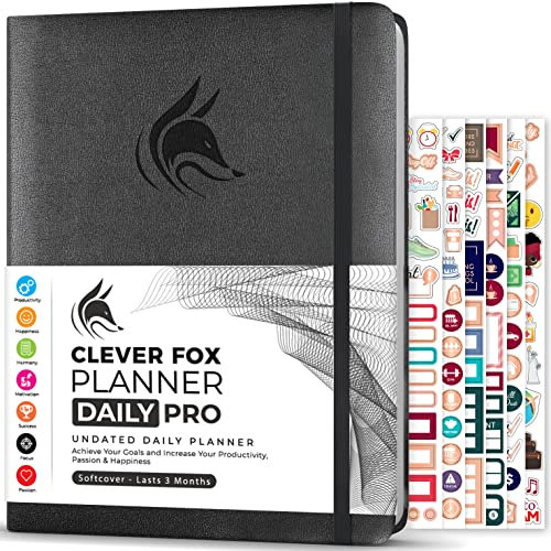 Clever Fox - Planner Daily PRO - A4, Täglicher Lebensplaner und Dankbarkeits-Tagebuch zur Steigerung der Produktivität, Zeitmanagements, Zum Erreichen Ihrer Ziele, Undatiert, 3 Monate, Silber Schwarz