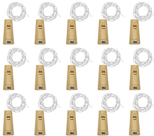 Wine Bottle Lights with Cork, LoveNite Battery Operated 20 LED Cork Shape Silver Wire Colorful Fairy Mini String Lights(No Bottles) for DIY, Party, Decor, Christmas, Halloween,Wedding (15, Cool White)