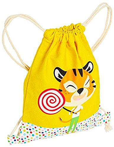 Draeger – Mochila para niños, diseño de tigre – Bolsa de tela 100% algodón – Ideal para guardar los juguetes o el sabor
