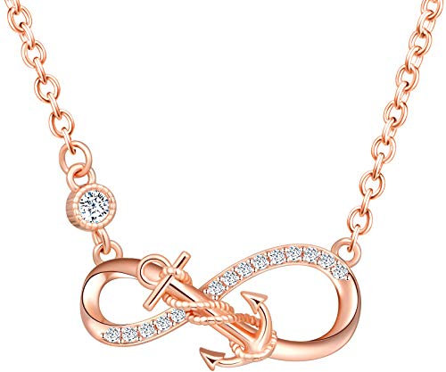 INFINIONLY Damen Halskette Anhänger, 925 Sterling silber Schmuck-Sets, Anker und Unendlichkeitssymbol Halskette, roségold, Intarsien Zirkon, Geburtstag Weihnachten Geschenk
