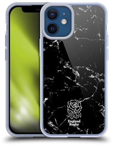 Head Case Designs Officially Licensed England Rugby Union Black Marble Gel Case [Military Grade Protection] Compatible with Apple iPhone 12 Mini and Compatible with MagSafe