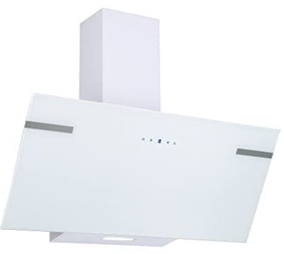 Hotte aspirante Respekta/Hotte inclinée de 90 cm/Boîtier en acier inoxydable blanc avec écran en verre/Fonction d'extraction et de recyclage de l'air / CH58090WA+ / A+ / 43-63 dB