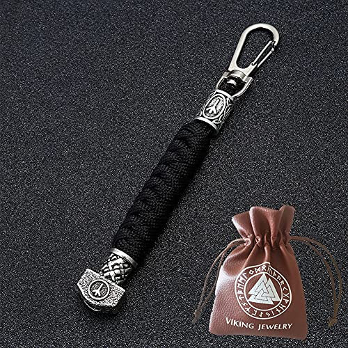 BBYOUTH Odin Rune Schlüsselanhänger Navy Regenschirm Schnur Handgemachte Geflochtene Männer Messer Auto Anhänger Nordischen Geschenk mit Wikinger Schmuck Tasche,Schwarz