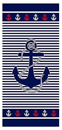 osters muschel-sammler-shop Anker Strandtuch ┼ Beach Towel ┼ maritimes Duschtuch ┼ Motiv Anker - blau/Weiss (Anker groß farbig)