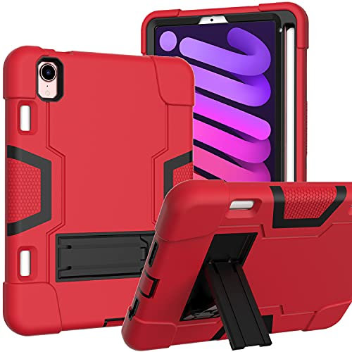 Bspring Compatibile con iPad Mini 6a Gen. 8,3 Pollici 2021, Bambino Shockproof Cover Protettiva Antiurto con Kickstand per iPad Mini 6a Generazione,Rosso+Nero