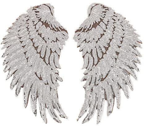 Anawakia Aufnäher Bügelbild Aufbügler Bügeleisen auf Patches Pailletten Stickerei Applikation Engel Flügel Muster für T-Shirt Jeans Kleidung Taschen 1 Paar (Silber,S 26 * 13cm)